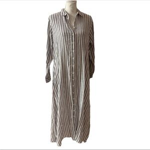 Sundry Gray & White Striped Cotton Button Up LS Kaftan Shirt Maxi Dress Sz 1